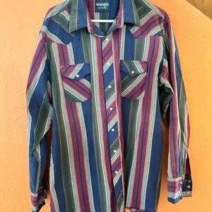 Wrangler Multicolor Striped Western Shirt - Blue, Burgundy, Green